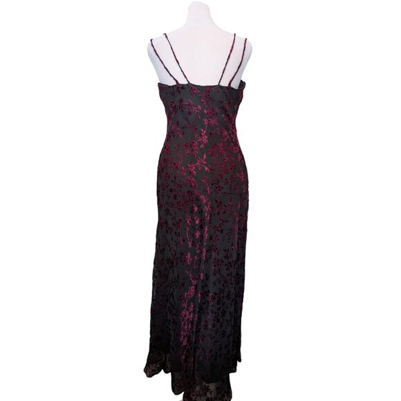 Vintage Hugo Buscati Burgundy Floral Velvet Double Strap Dress Size 4 - Picture 3 of 5